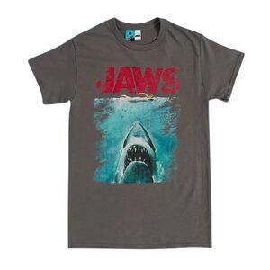 Jaws Unisex Adult Movie Poster Distressed T-Shirt / Charcoal